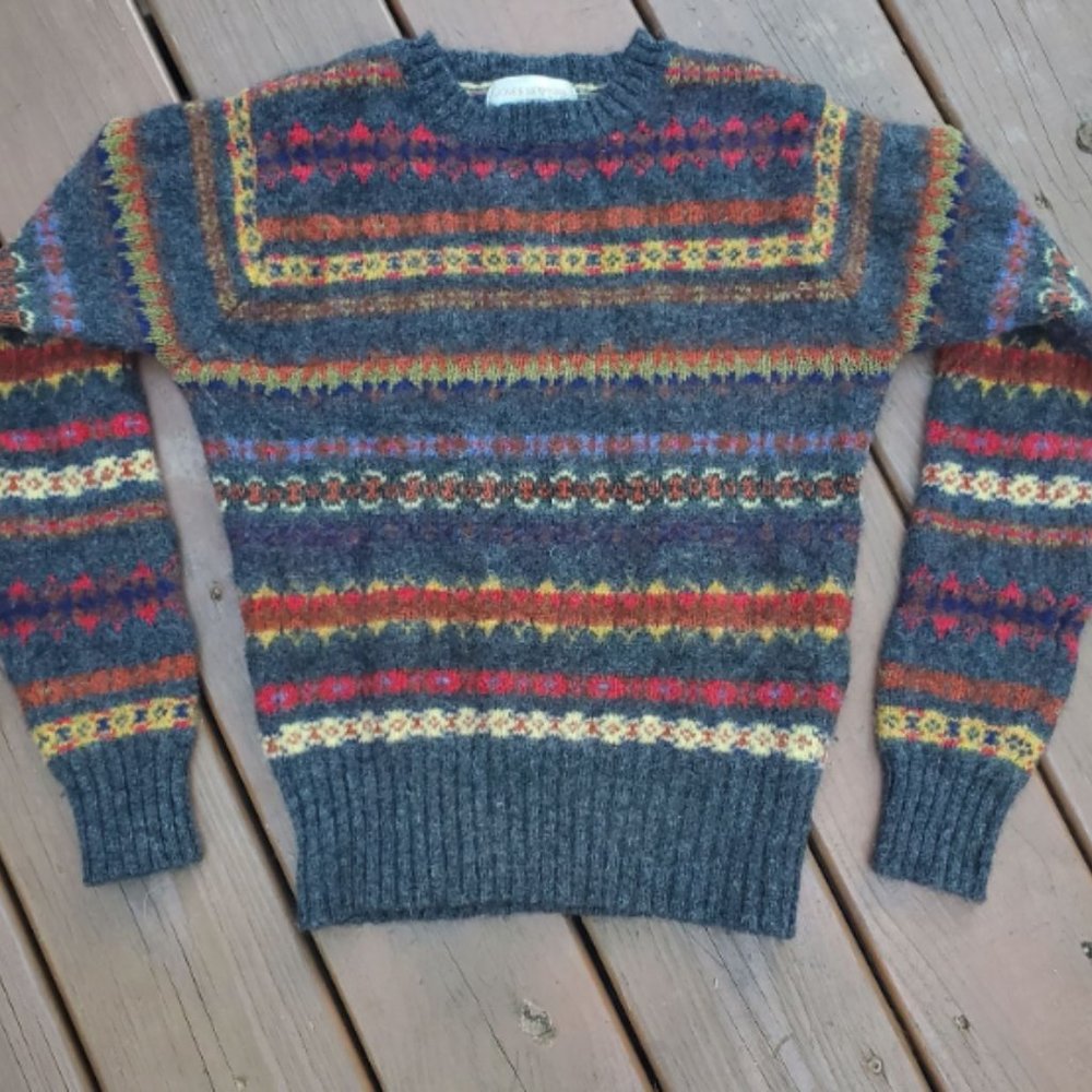 Vintage Jones New York Wool Sweater — Child M Fits Adult S — Fair Isle Knit